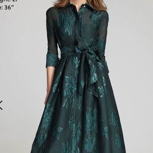 Rickie Freeman for Teri Jon, Metallic Jacquard Shirtdress Gown, Size 12, Jade